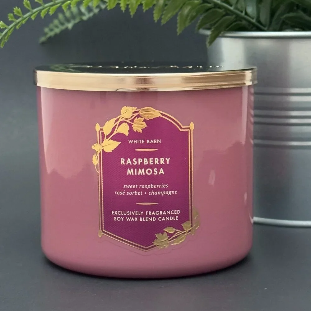 BBW Raspberry Mimosa White Barn Bath & Body Works 3 Wick Candle